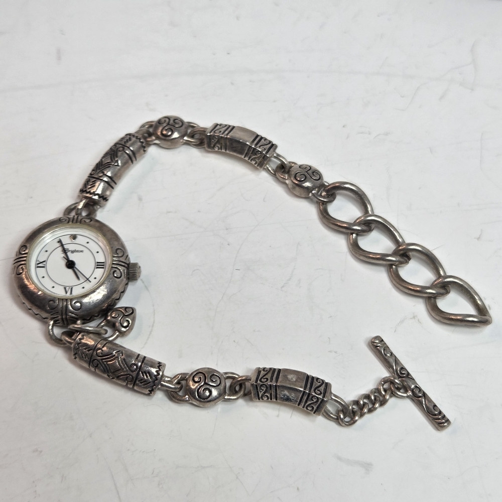 brighton marrakesh silver plated 8in womens watch link toggle clasp needs batt